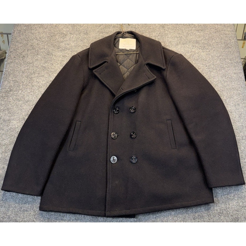 Vintage US Navy Peacoat Men's 50 Black Wool Military Coat Made in USA